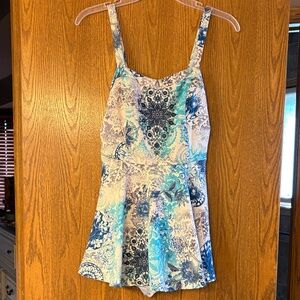 Charlotte Russe Blue and White Floral Romper